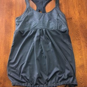 Gray athletic top with cinched waist